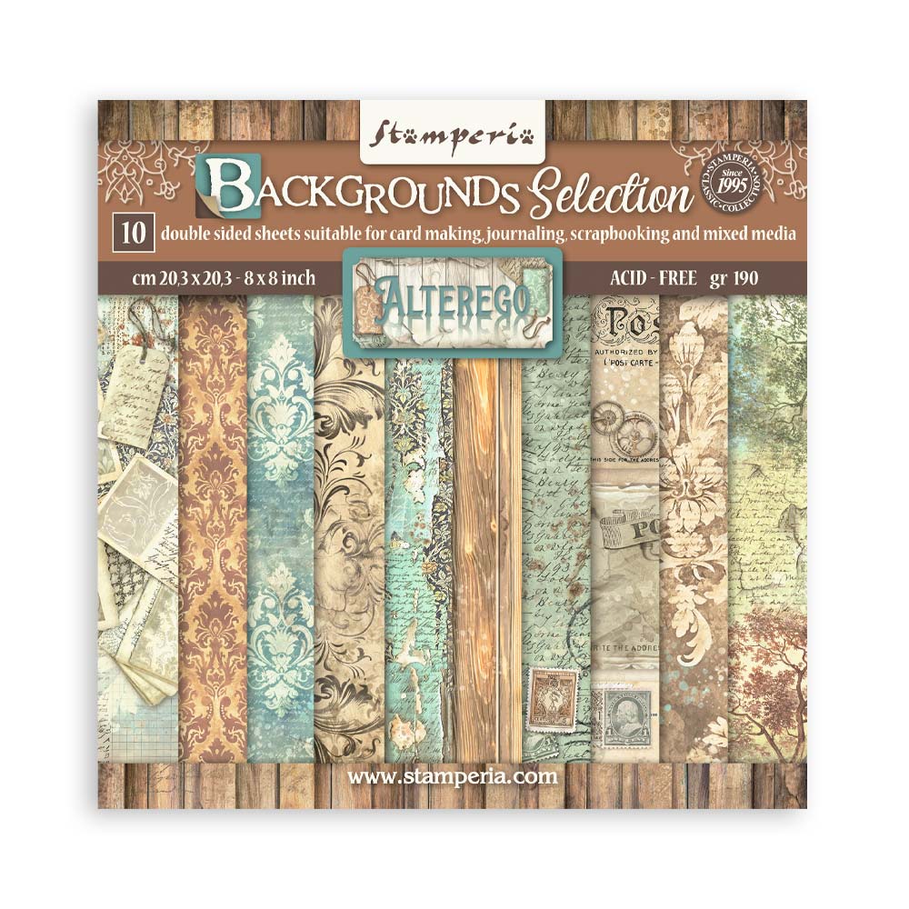 Stamperia 8" Scrapbook Paper Pad - Backgrounds Selection, Alterego