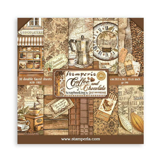 Stamperia 8" Scrapbook Paper Pad - Coffee and Chocolate
