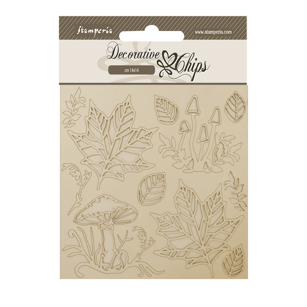 Stamperia 14 x 14 Decorative Chips - Woodland Mushrooms and Leaves
