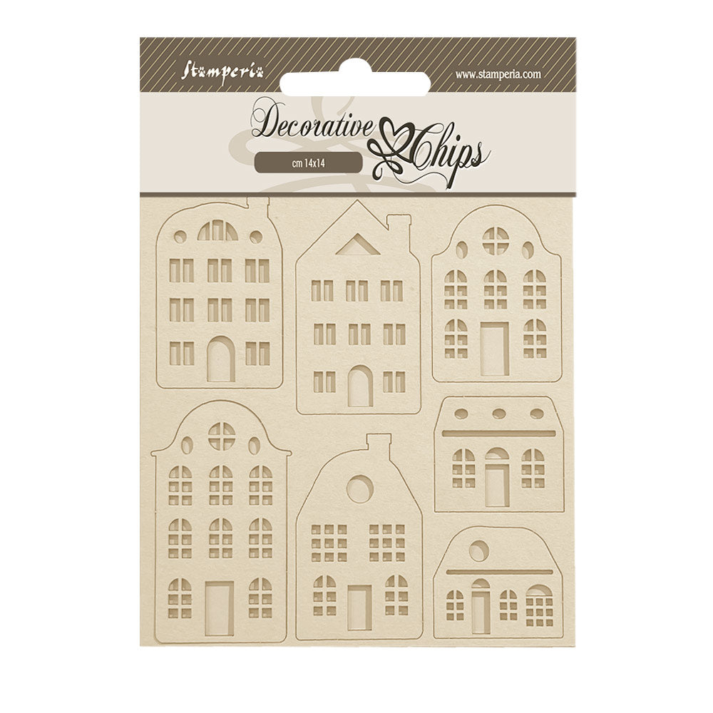 Stamperia 14 x 14 Decorative Chips - Lavender Cozy Houses