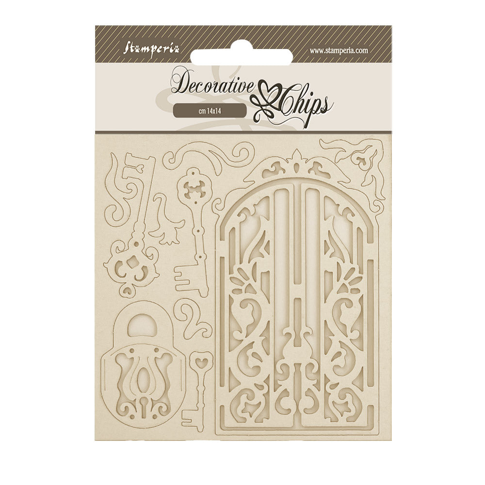 Stamperia 14 x 14 Decorative Chips - Old Lace, Gate and Key