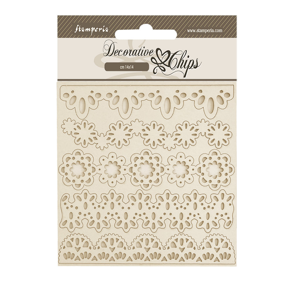 Stamperia 14 x 14 Decorative Chips - Old Lace, Lace Borders