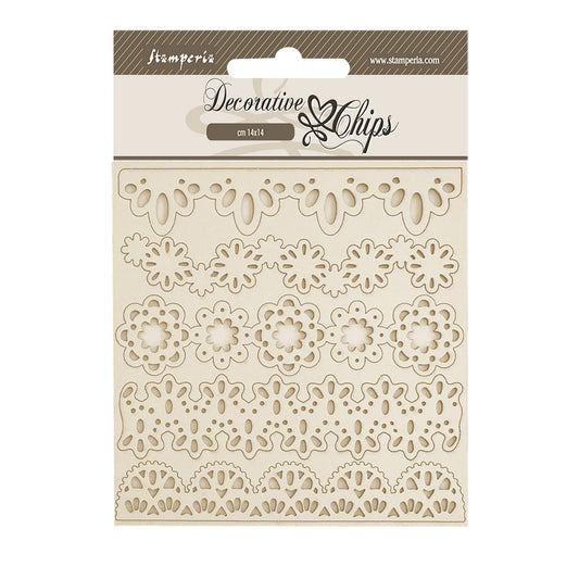 Stamperia 14 x 14 Decorative Chips - Old Lace, Lace Borders