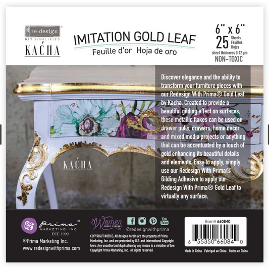 ReDesign with Prima KACHA Gold Leaf – 5.5″ x 5.5″ X 25 Sheets