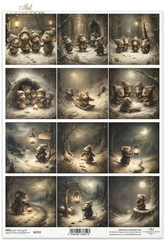 Special Order - ITD Collection Rice Paper - Winter Mice