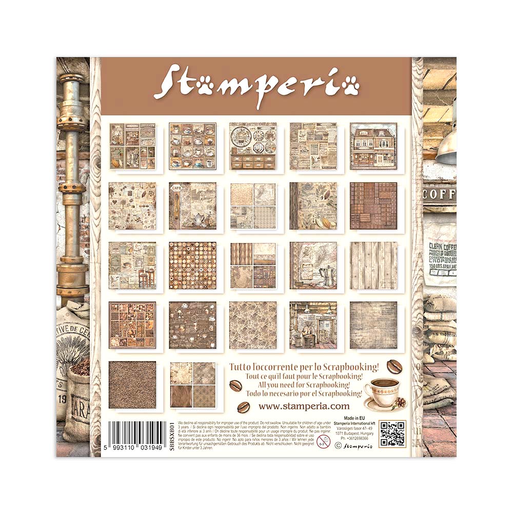 Stamperia 8" Scrapbook Paper Pad - Single Face Coffee and Chocolate