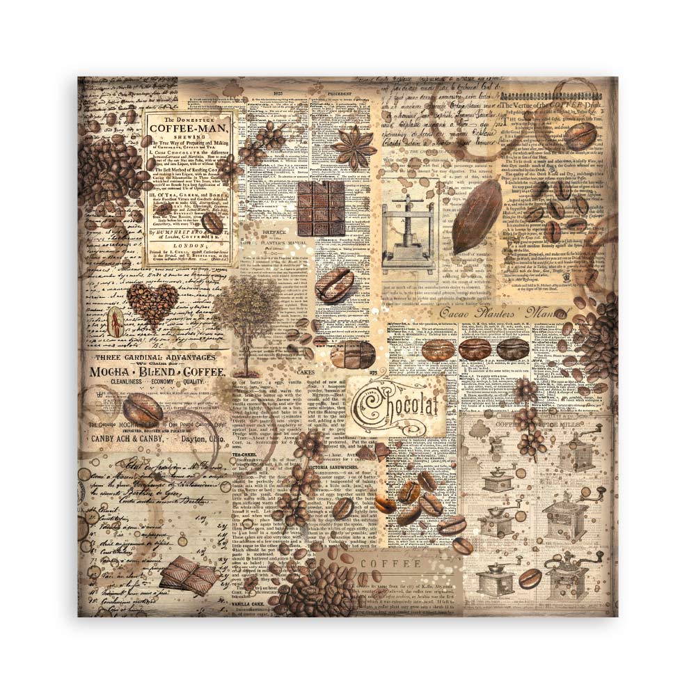 Stamperia 8" Scrapbook Paper Pad - Single Face Coffee and Chocolate