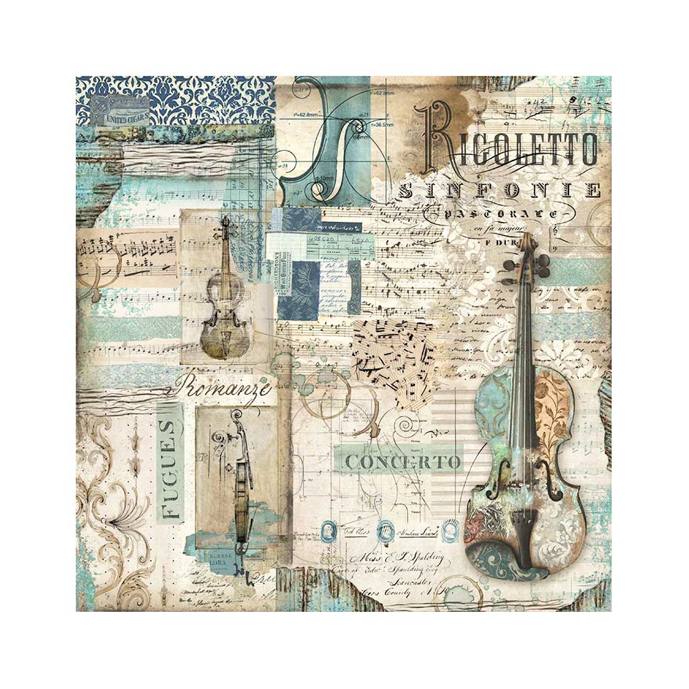 Stamperia Fabric 4 sheets- Music