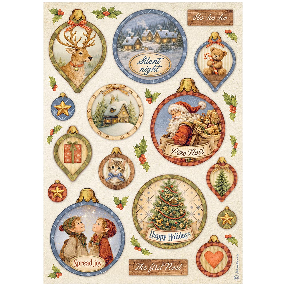 Stamperia Rice Paper A4 - Silent Night, Christmas Balls