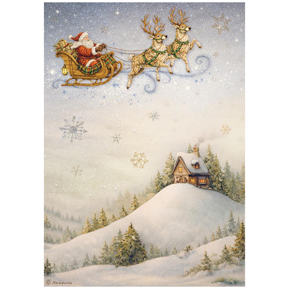 Stamperia Rice Paper A4 - Silent Night, Santa Claus and Sleigh