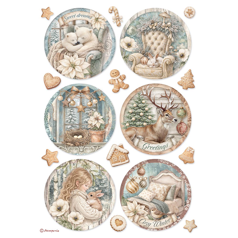 Stamperia Rice Paper A4 - White Christmas, 6 Rounds