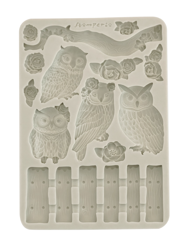 Stamperia Silicon Mould A5 - The Owl's House, Owls and Branch
