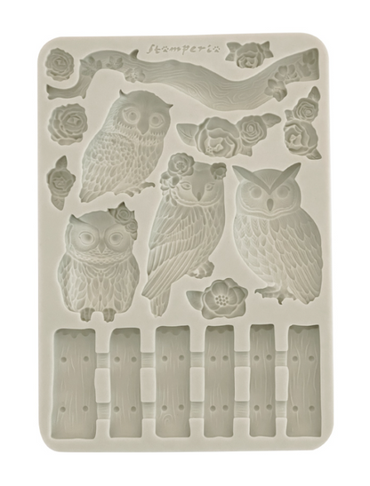 Stamperia Silicon Mould A5 - The Owl's House, Owls and Branch