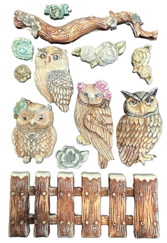 Stamperia Silicon Mould A5 - The Owl's House, Owls and Branch