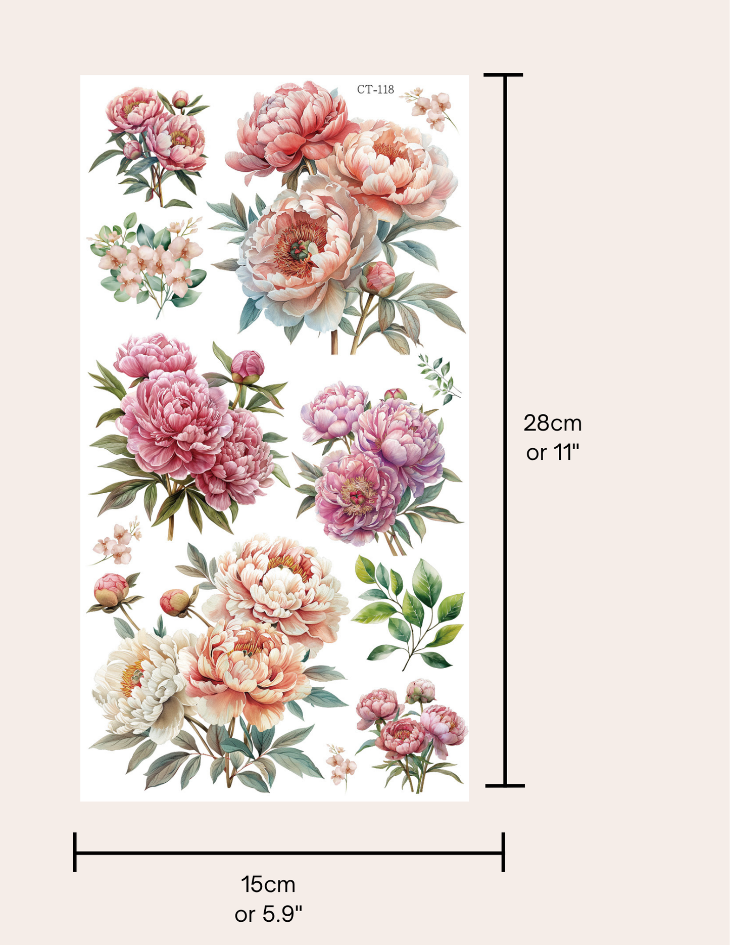 Glossy Crystal Rub-On Transfers- Peonies