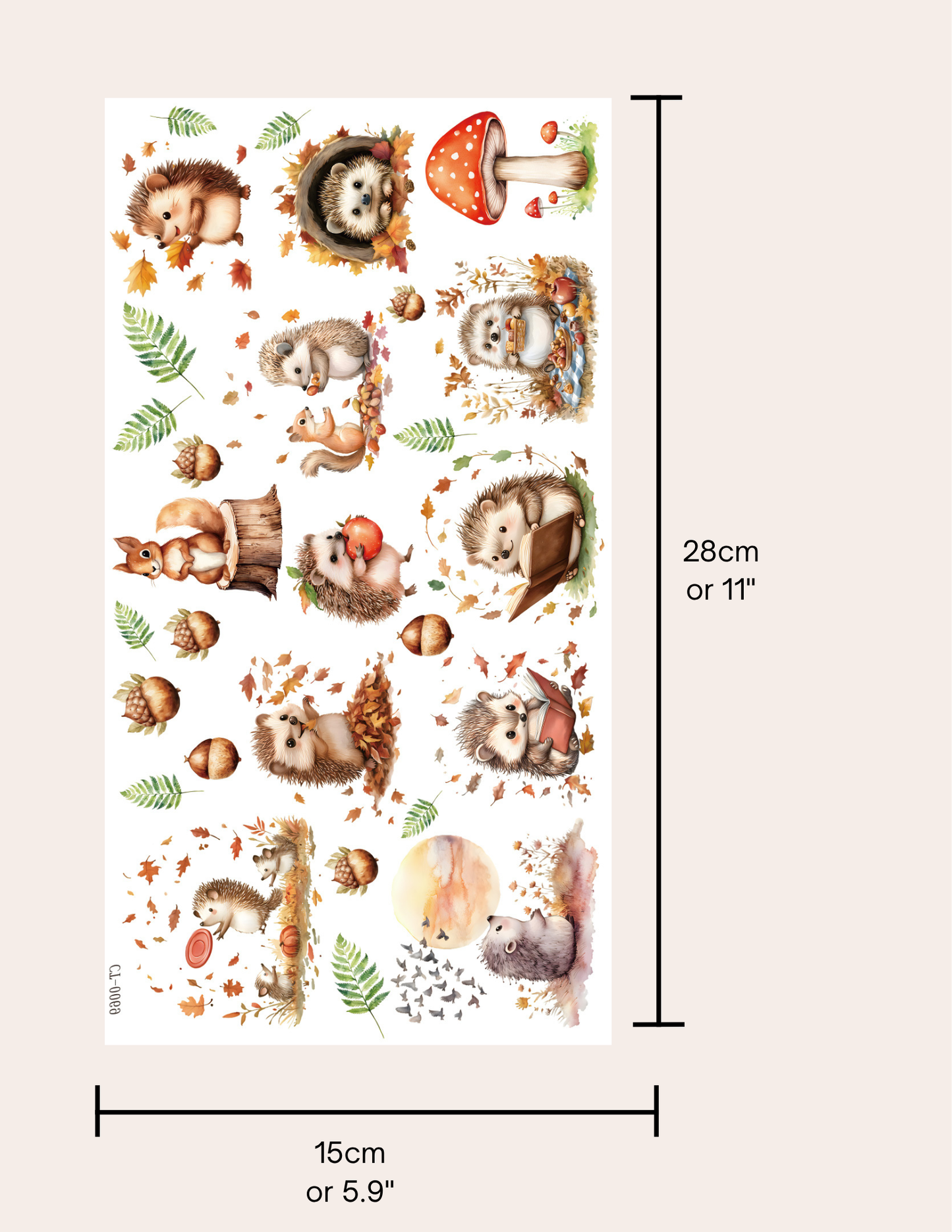Glossy Crystal Rub-On Transfers- Hedgehogs