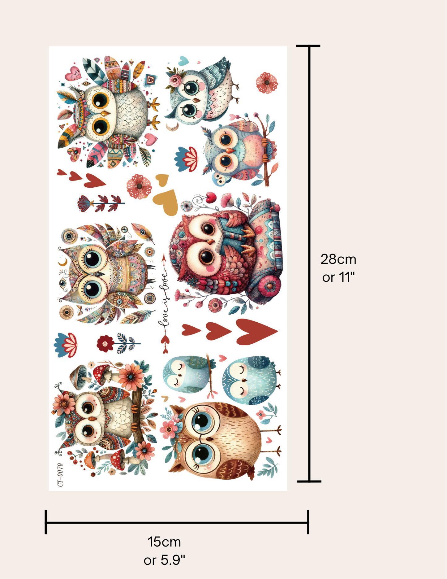 Glossy Crystal Rub-On Transfers- Boho Owls