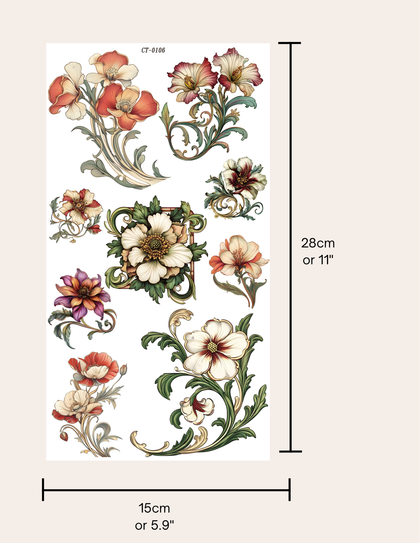 Glossy Crystal Rub-On Transfers- Funky Flowers