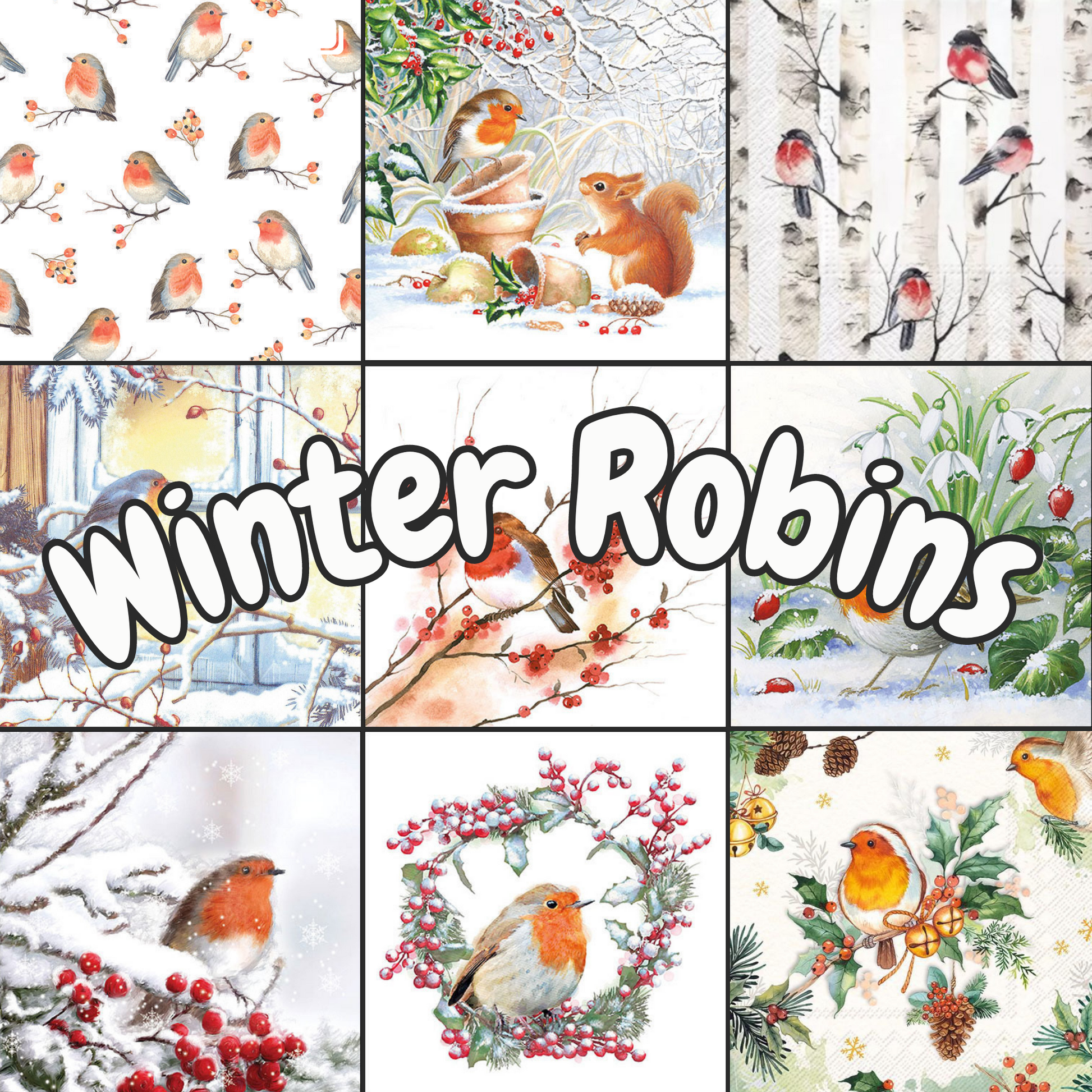 Decoupage Napkin Value Bundle - Winter Robins – Ninnys Napkins