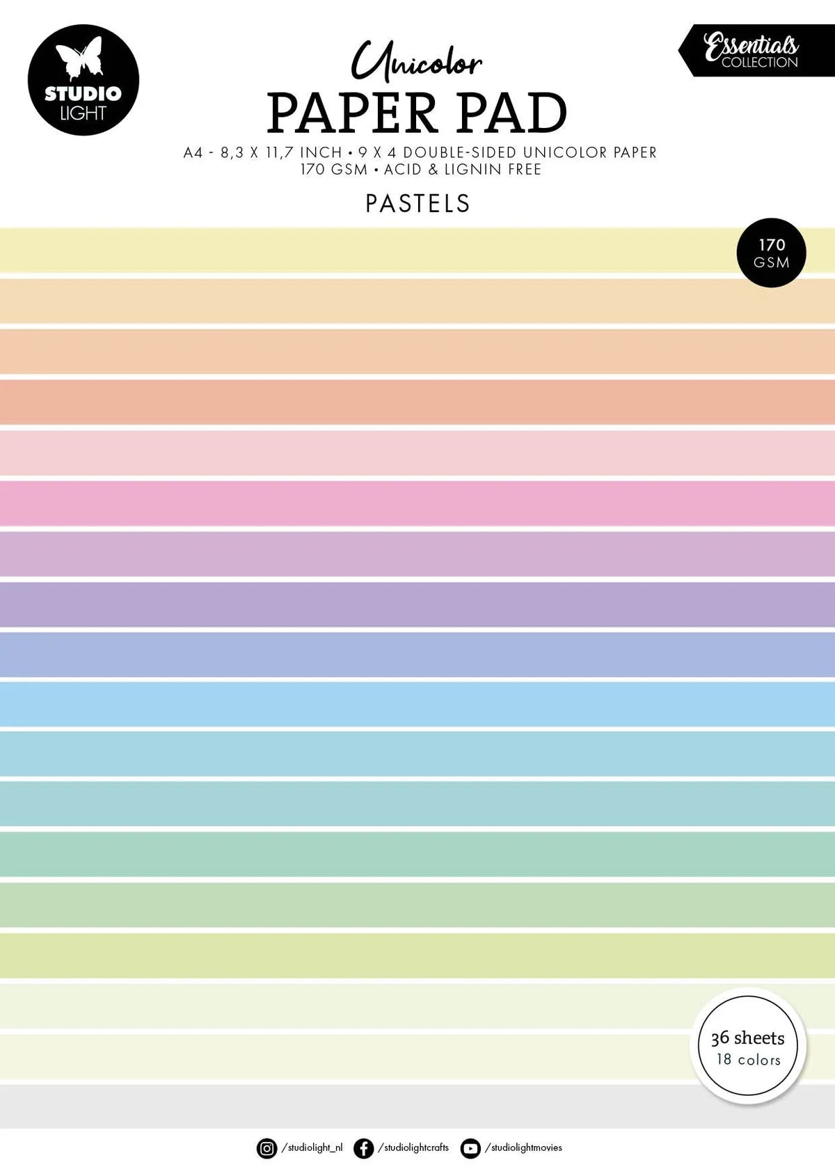 Unicolor paper pad with pastel colors on a white background