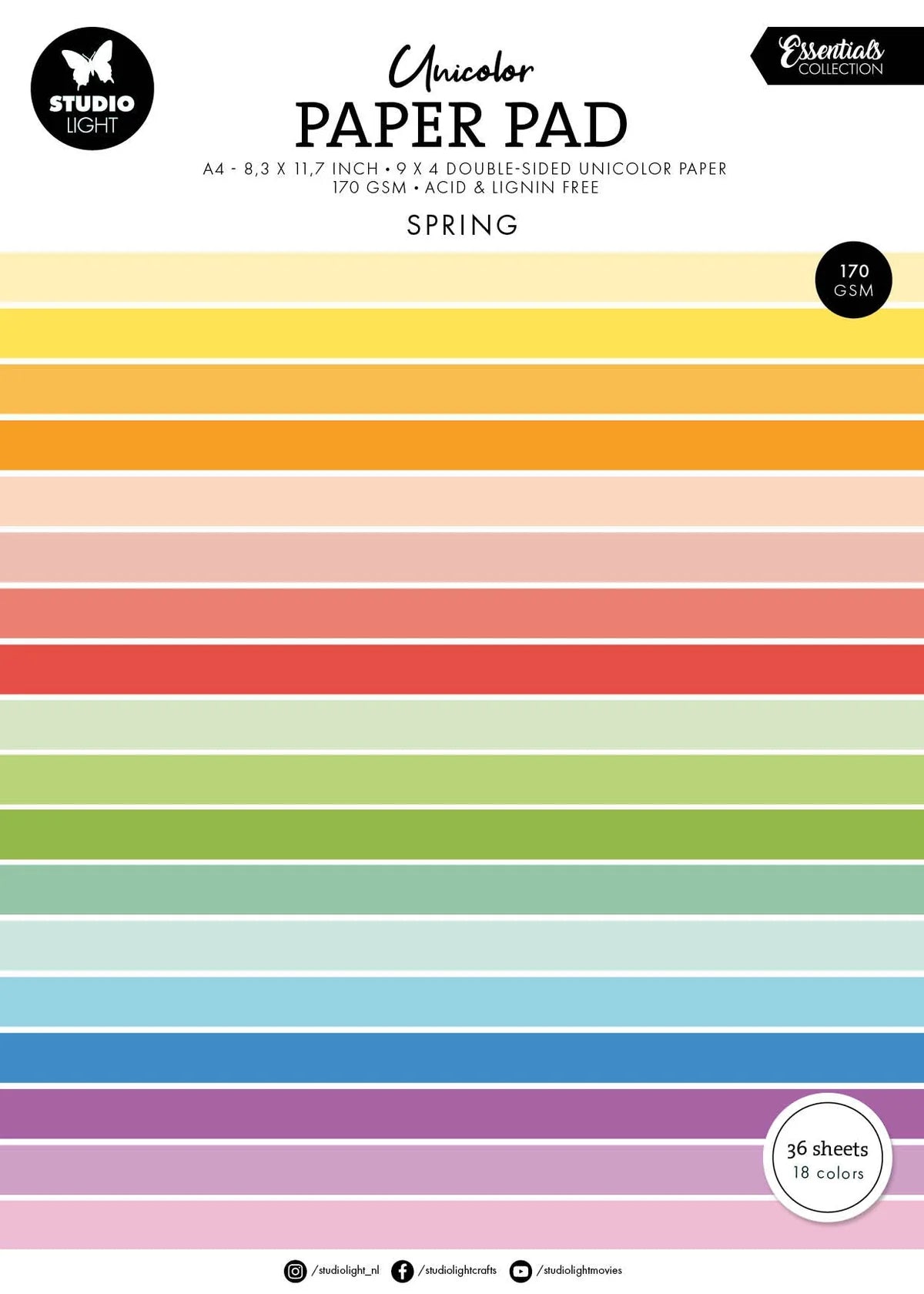 Unicolor paper pad with colorful stripes on a white background