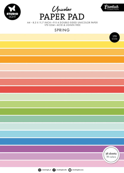 Unicolor paper pad with colorful stripes on a white background