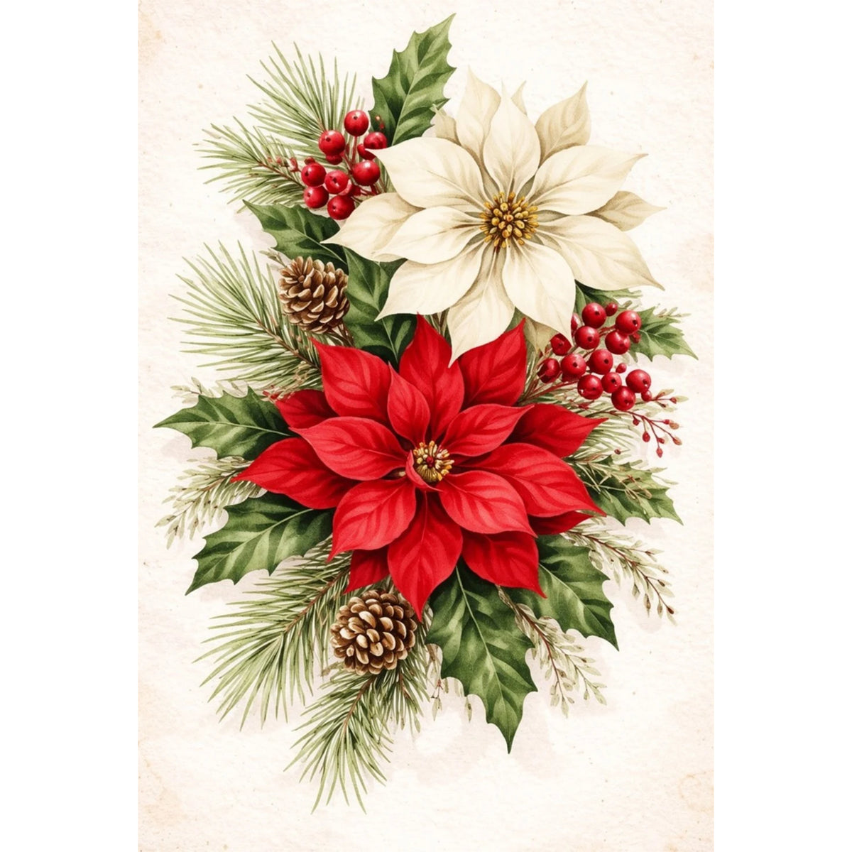 Mini Wet Transfer, Decals for Crafts 3.25" x 5" - Poinsettia Bunch