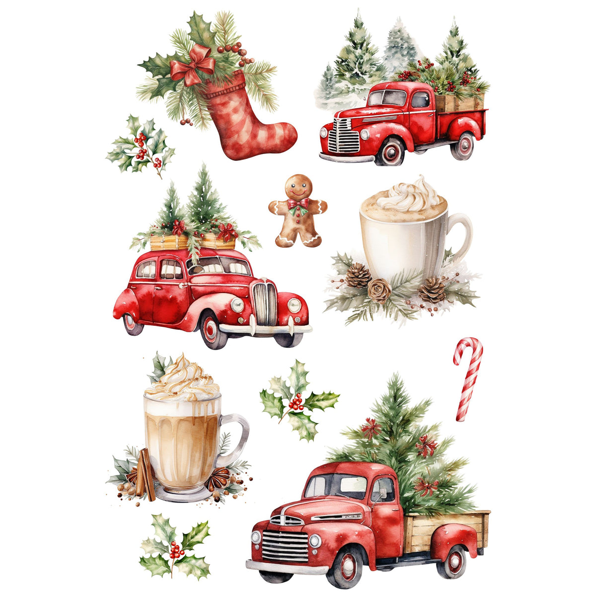 Wet Transfers A4- Christmas Trucks
