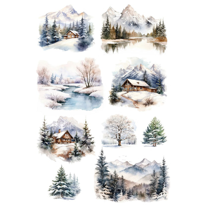 Wet Transfers A4- Winter Cabins