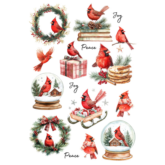 Wet Transfers A4- Christmas Cardinals