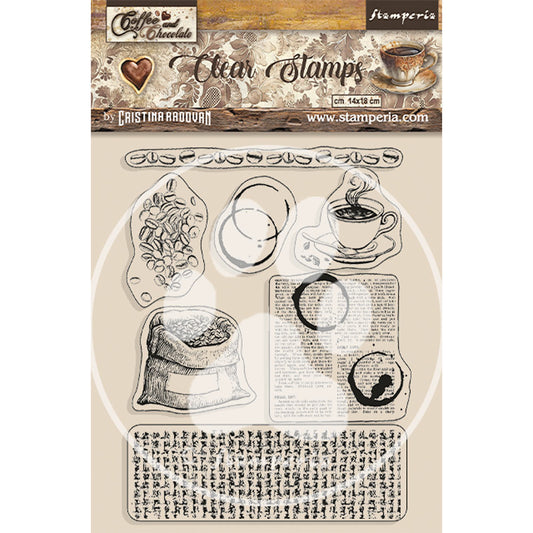 Stamperia Clear Acrylic Stamp 14x18 cm - Coffee and Chocolate Elements