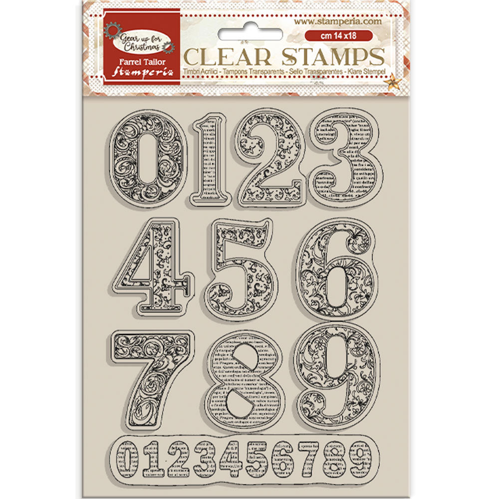 Stamperia Clear Acrylic Stamp 14x18 cm - Gear Up For Christmas, Numbers