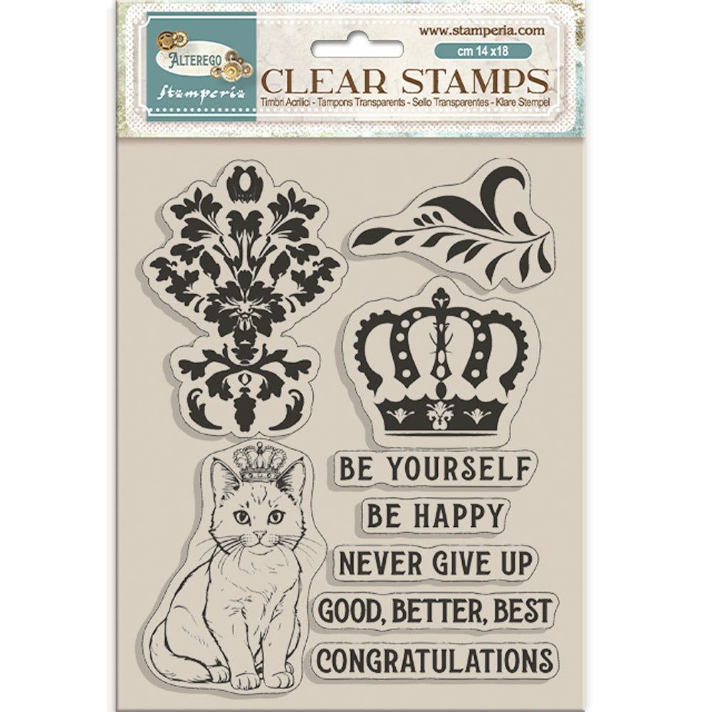 Stamperia Clear Acrylic Stamp 14x18 cm - Alterego, Crown and Cat