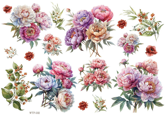 Wet Transfers A4- Plenty of Peonies