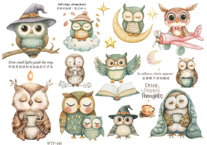 Wet Transfers A4- Sleepy Owls