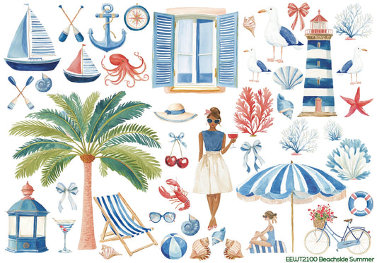Wet Transfer, Decals for Crafts- Beachside Summer