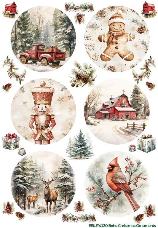 Wet Transfer, Decals for Crafts- Boho Christmas Ornaments