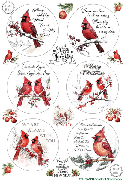 Wet Transfer, Decals for Crafts- Cardinal Ornaments