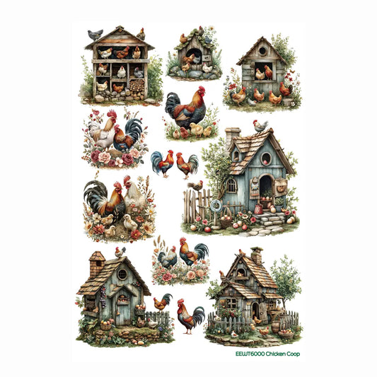 Wet Transfer, Decals for Crafts- Chicken Coop