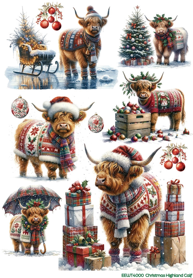 Wet Transfer, Decals for Crafts- Christmas Highland