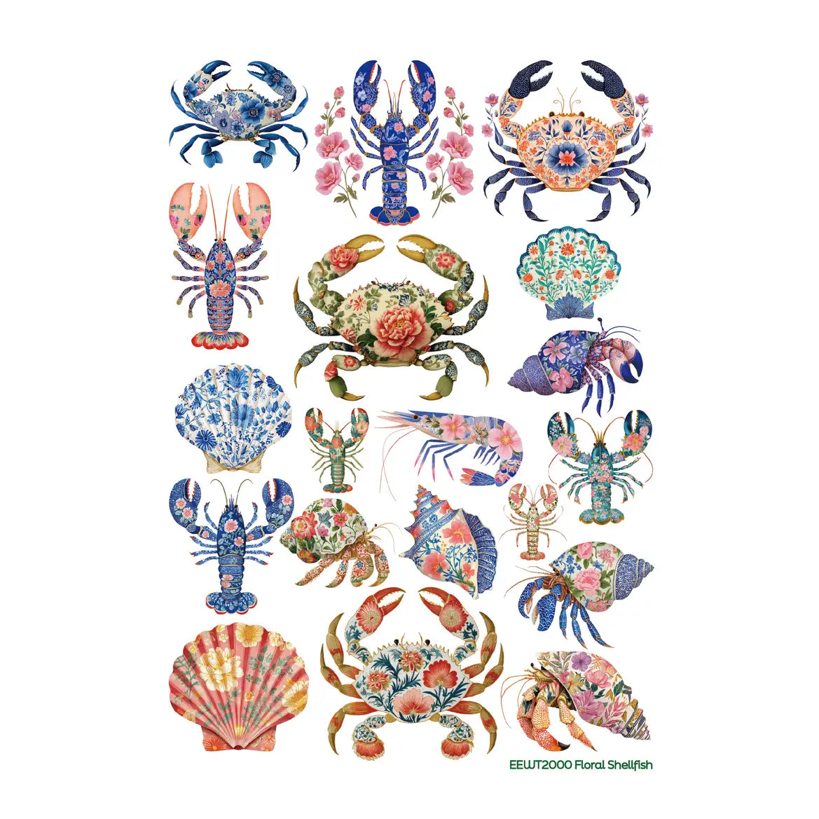 Wet Transfer, Decals for Crafts- Floral Shellfish