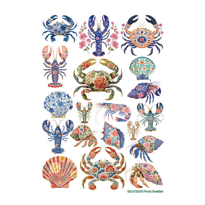 Wet Transfer, Decals for Crafts- Floral Shellfish
