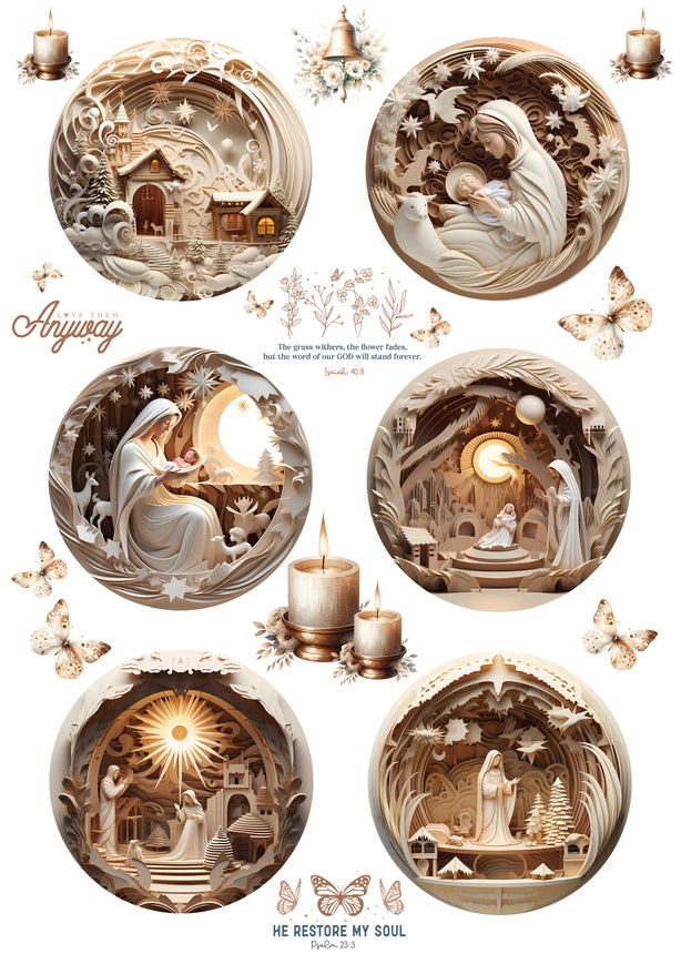 Wet Transfer, Decals for Crafts- Nativity Ornaments