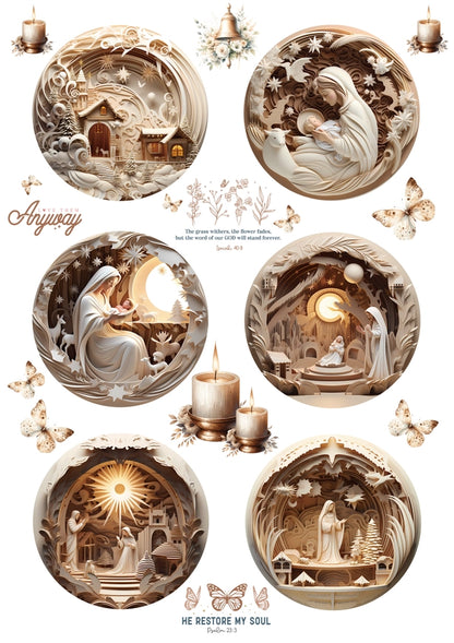 Wet Transfer, Decals for Crafts- Nativity Ornaments