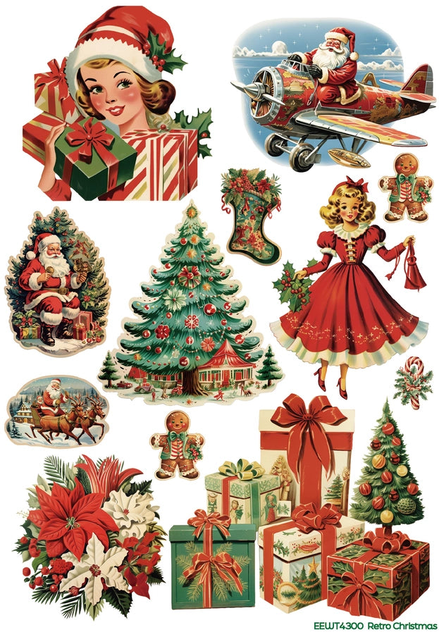 Wet Transfer, Decals for Crafts- Retro Christmas