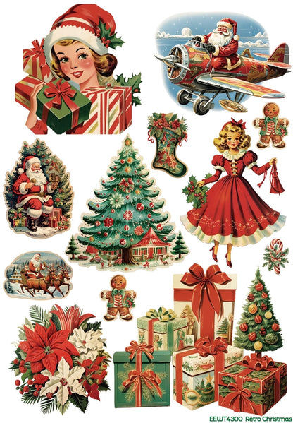 Wet Transfer, Decals for Crafts- Retro Christmas
