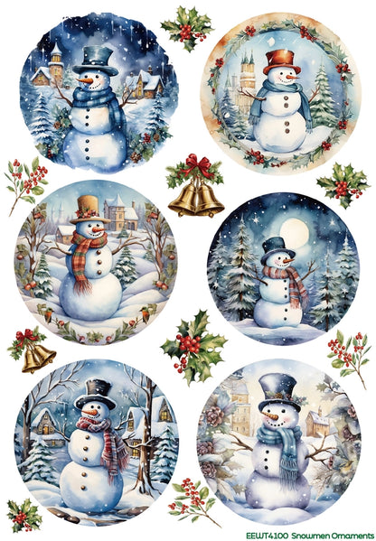 Wet Transfer, Decals for Crafts- Snowmen Ornaments