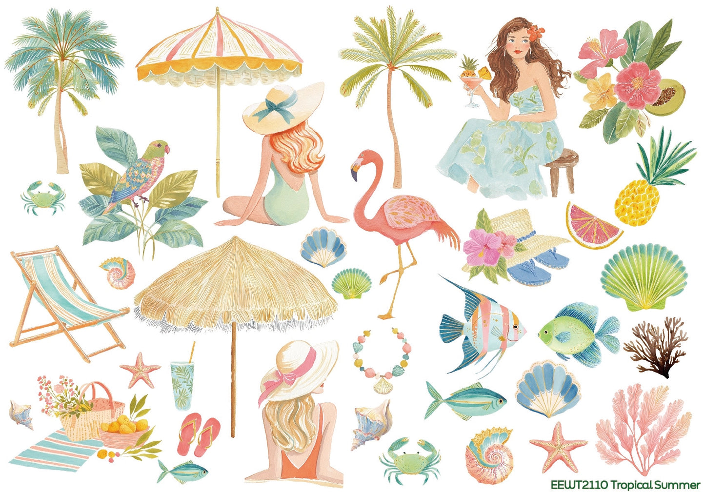 Wet Transfer, Decals for Crafts- Tropical Summer
