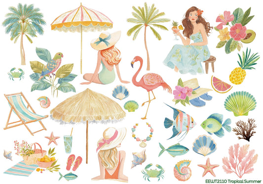Wet Transfer, Decals for Crafts- Tropical Summer