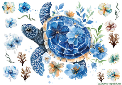 Wet Transfer, Decals for Crafts- Tropical Turtle